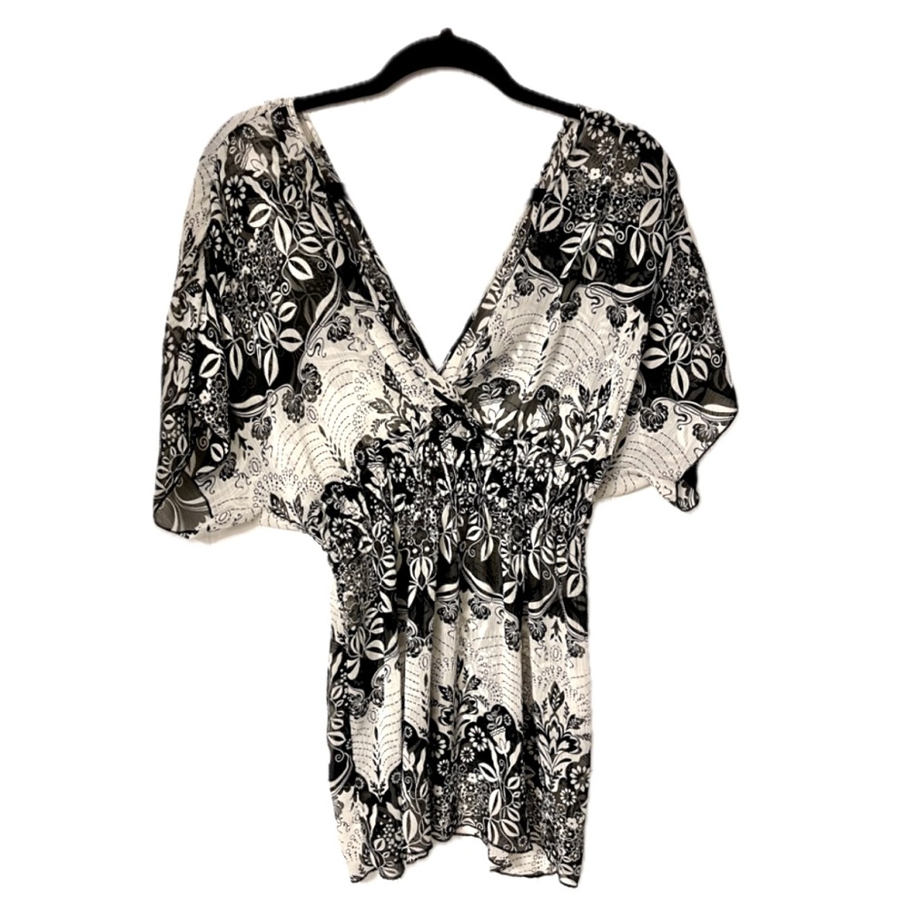 Speechless Sheer Black & Ivory Blouse - L